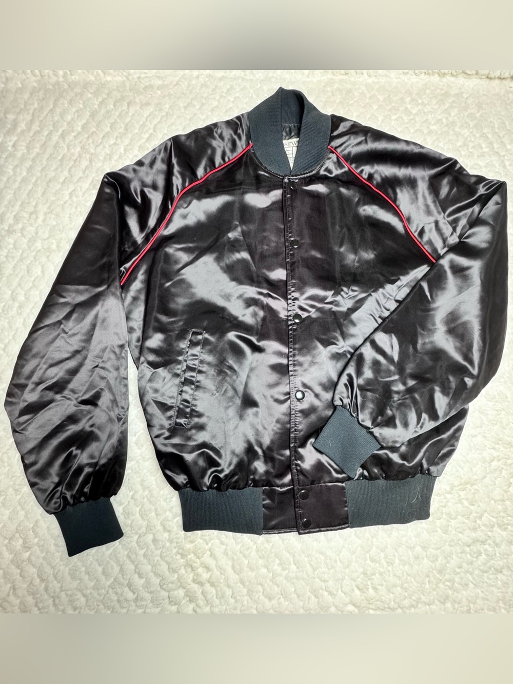 Vintage NBC Peacock Satin Bomber Jacket XL Black Retro TV Promo